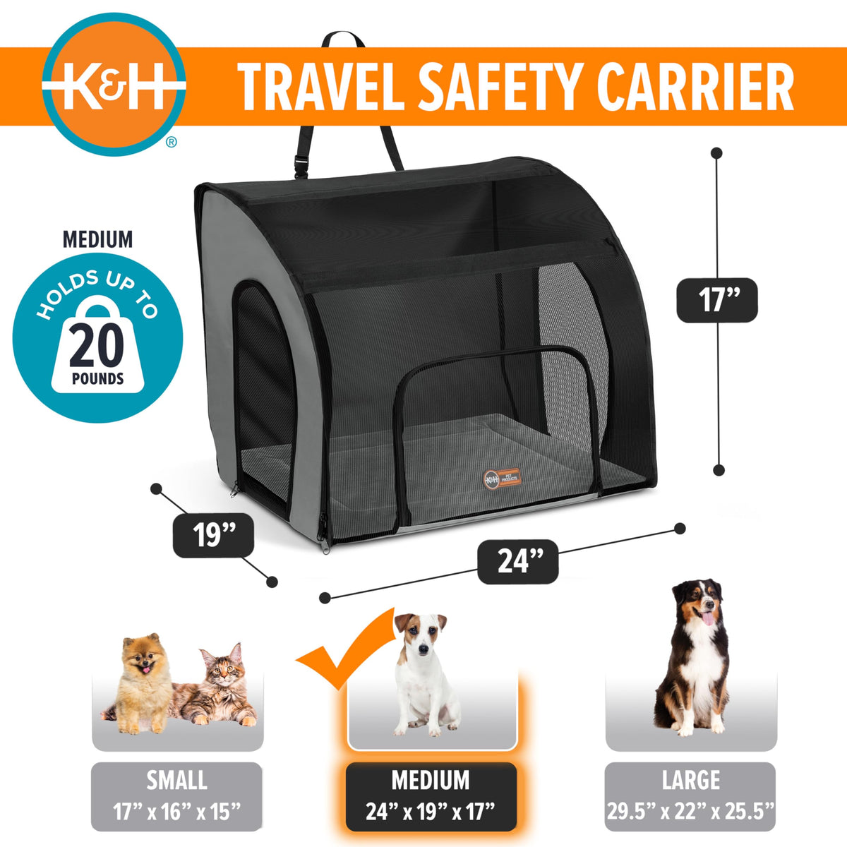 Dog Car Seat, Medium, Gray/Black R940