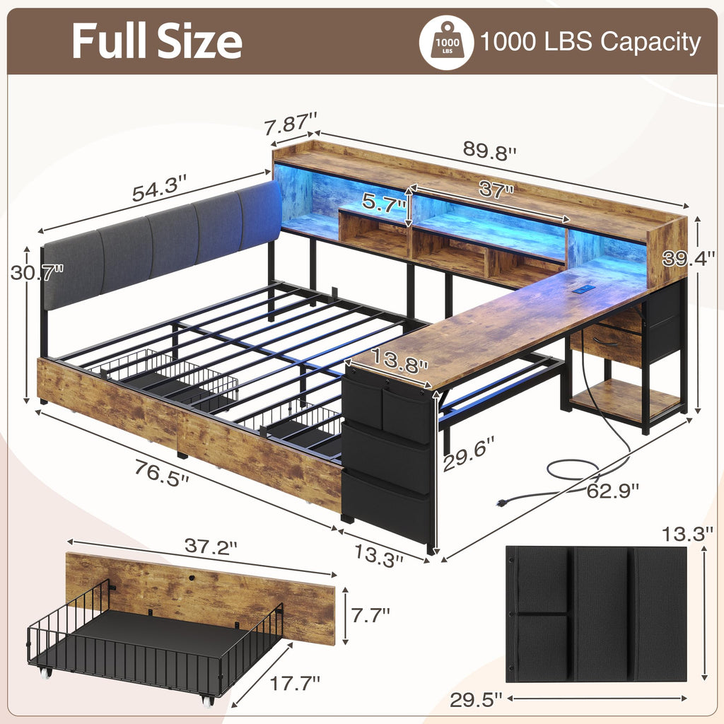 Corner Bed Frame Full Size with Storage & Desk Z234901