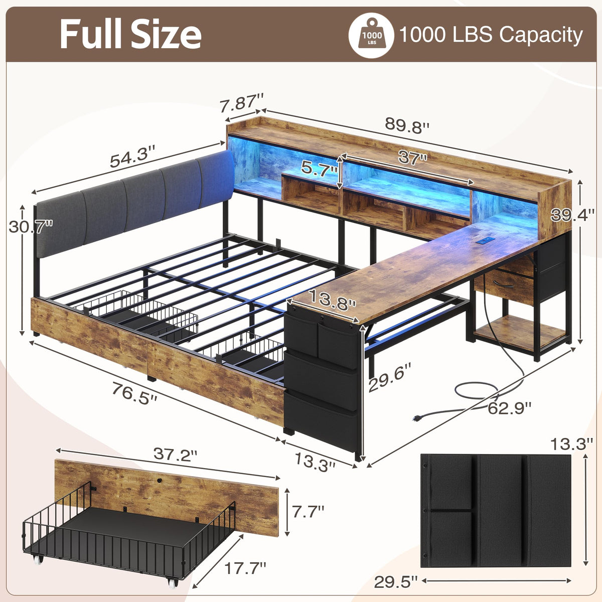 Corner Bed Frame Full Size with Storage & Desk Z234901