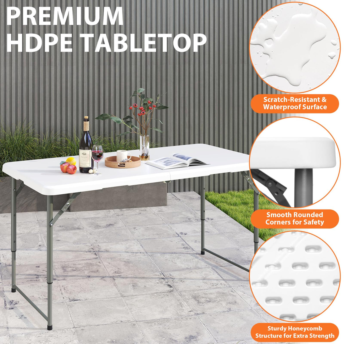 4 Foot Portable Heavy Duty Plastic Folding Table K6865