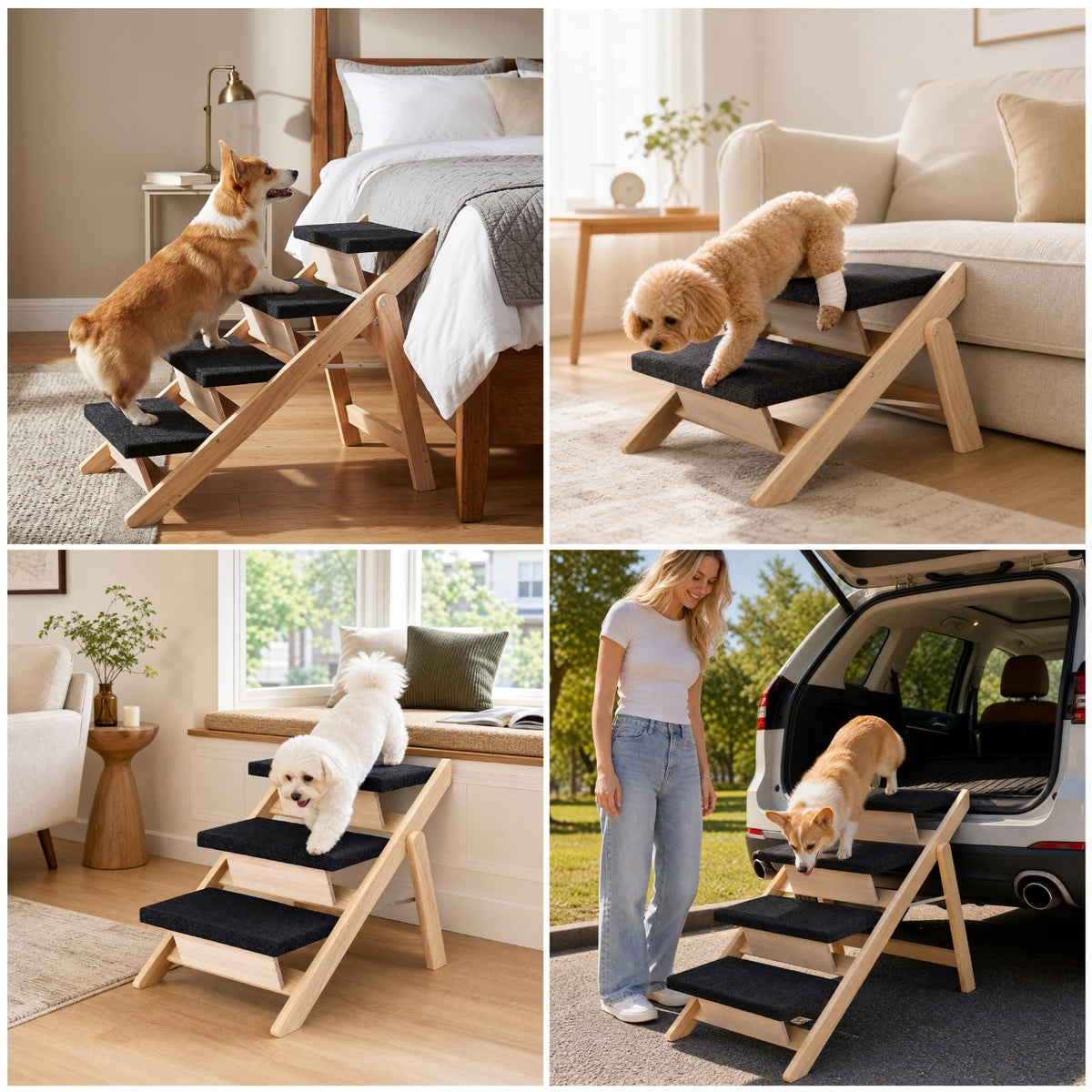 Wooden 2-in-1 Foldable Pet Stairs & Ramp O519