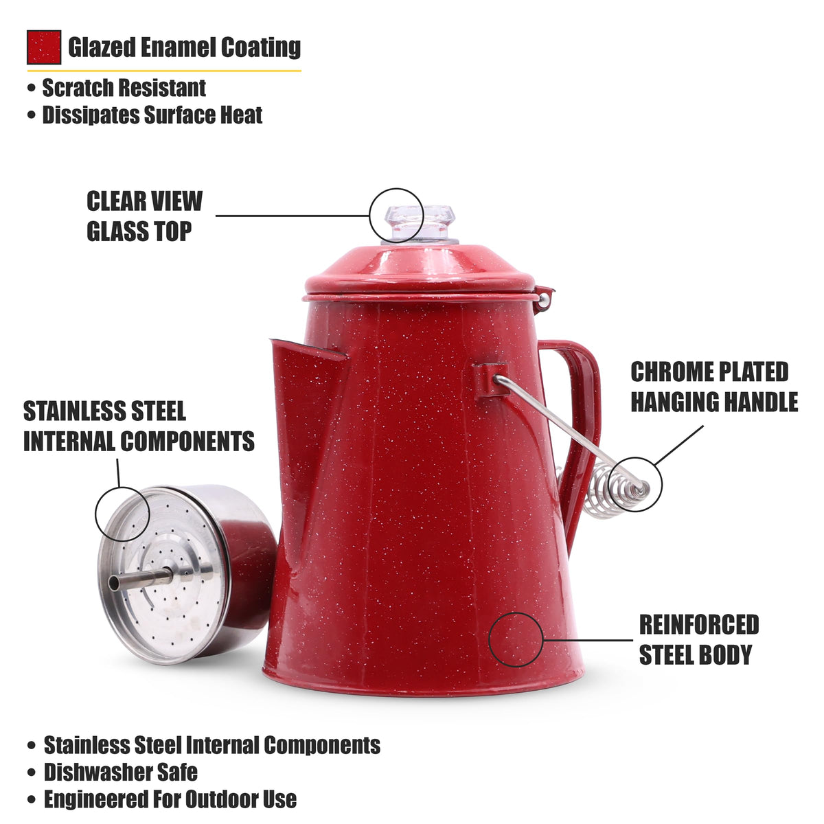10 Cups Enamel Camping Percolator Coffee Pot J83683