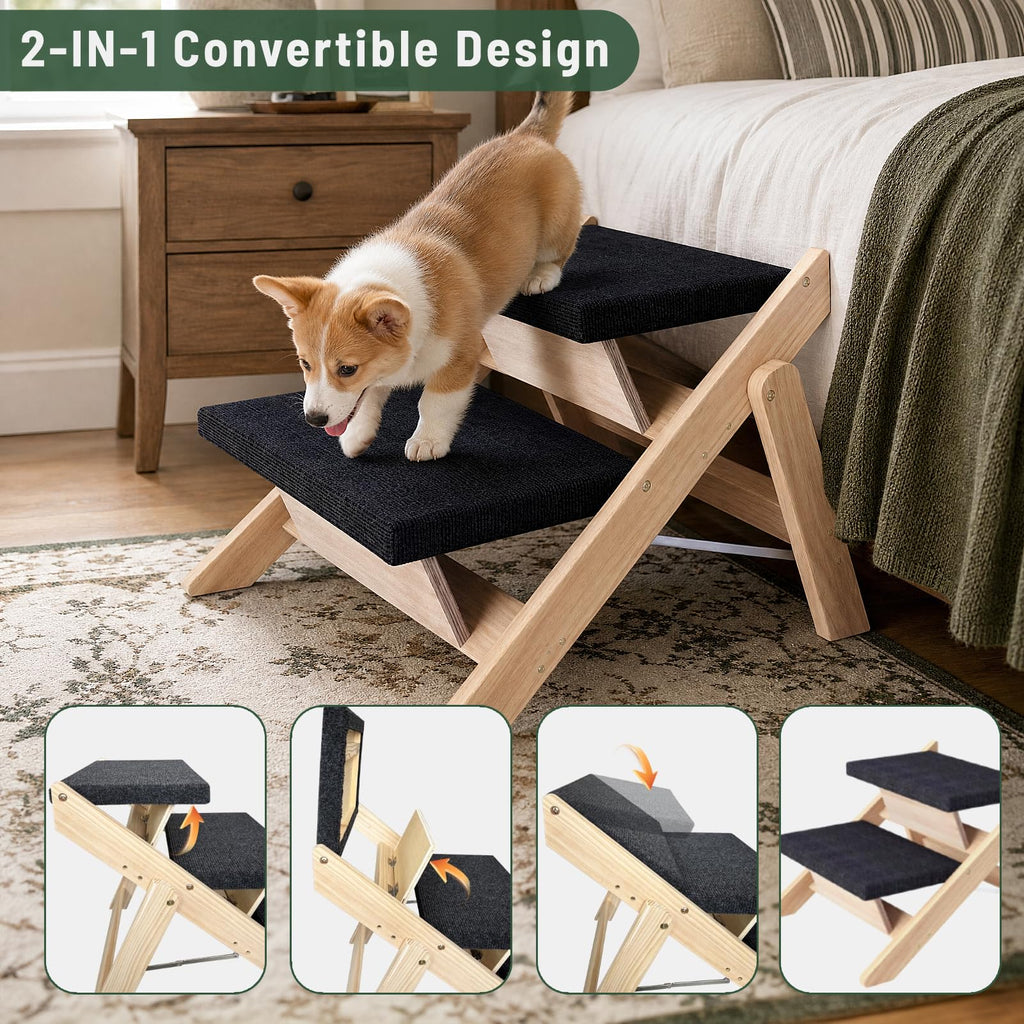 Wooden 2-in-1 Foldable Pet Stairs & Ramp O519