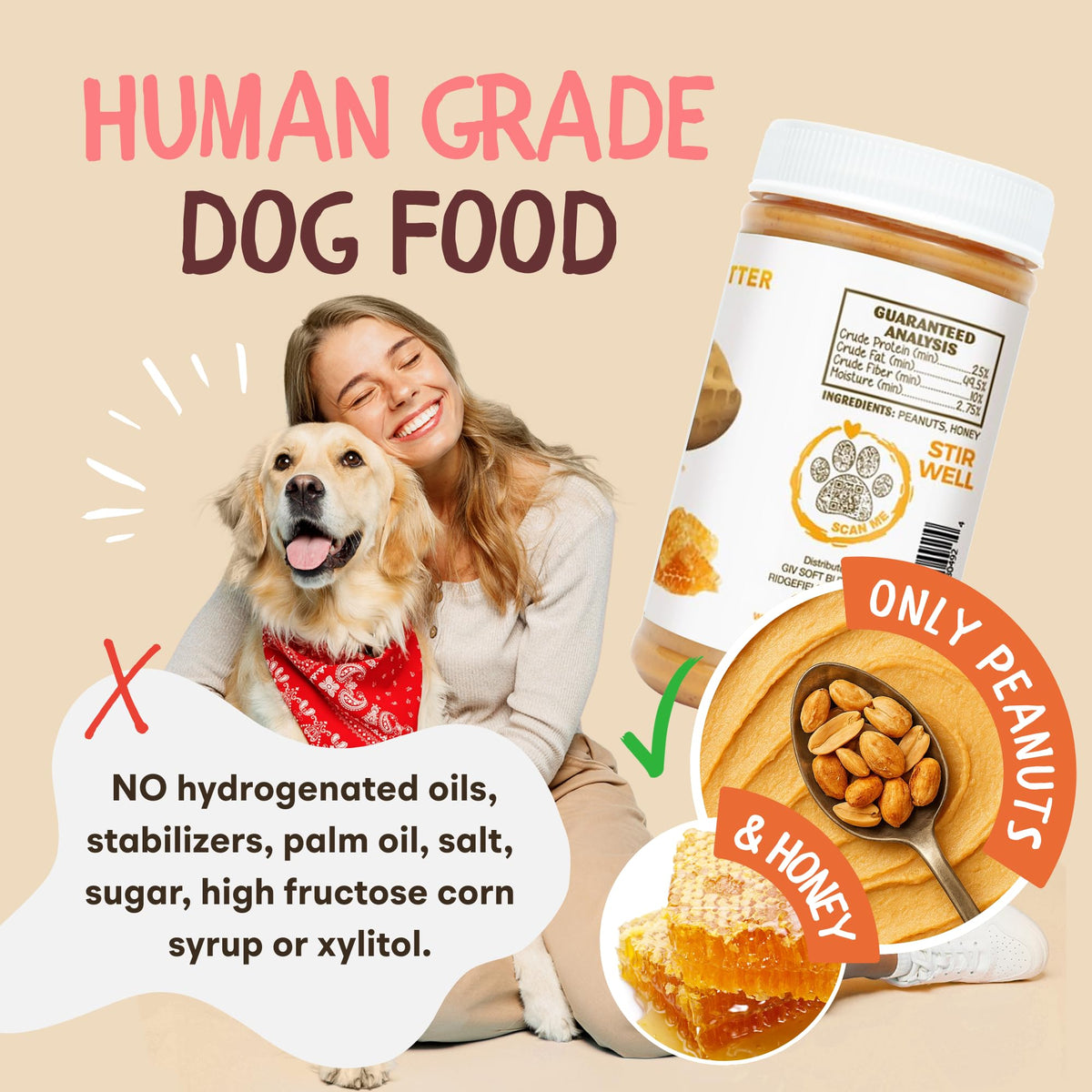 All Natural Peanut Butter for Dogs, 2 Ingredients, 4oz Pouches (6 Count) L4695