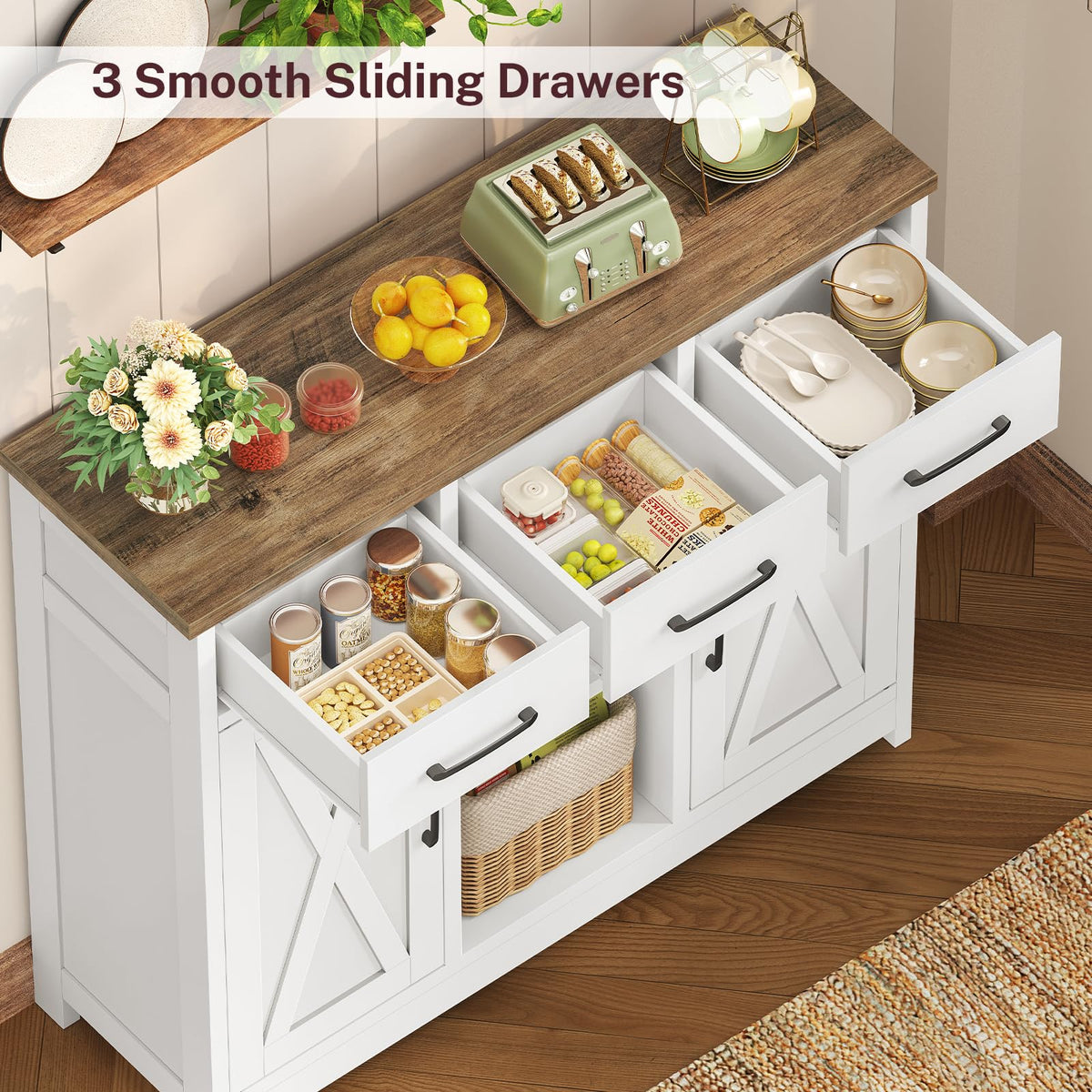 White Storage Cabinet with 3 Drawers and 2 Doors S72496
