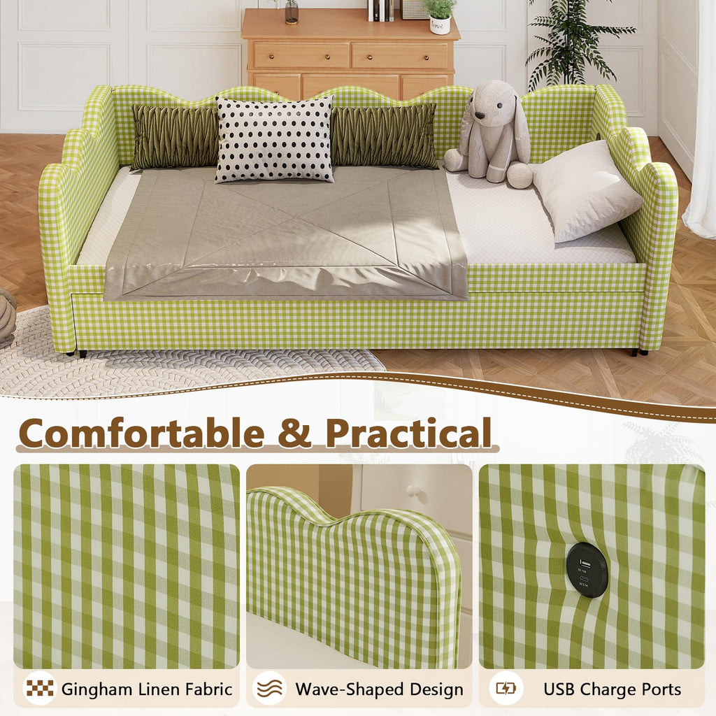 Twin Size Upholstered Daybed with Pop Up Trundle B1609
