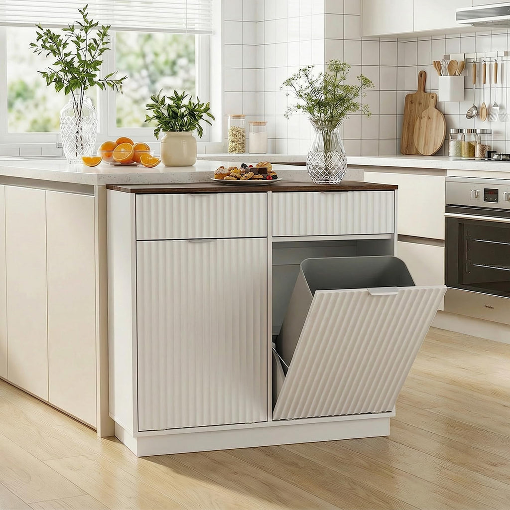 White Double Tilt Out Trash Can Cabinet K934044