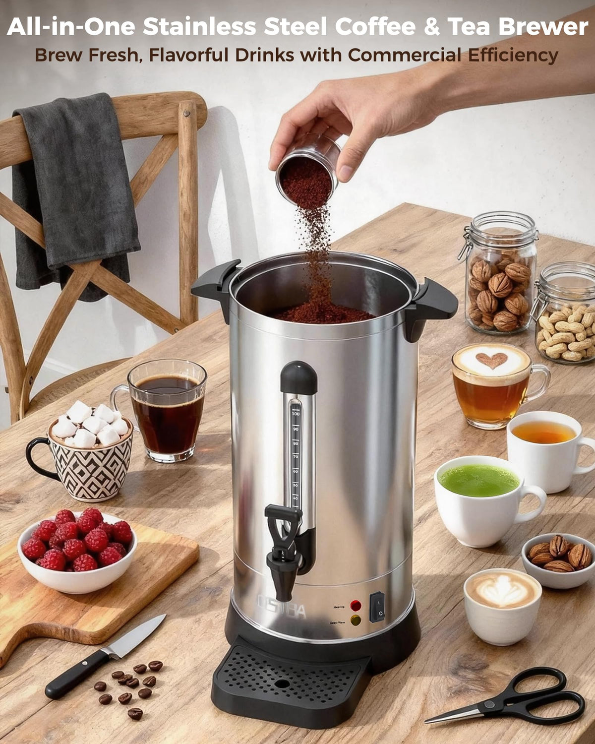 100-Cup Commercial Coffee Urn 15L Stainless Steel Percolator N116