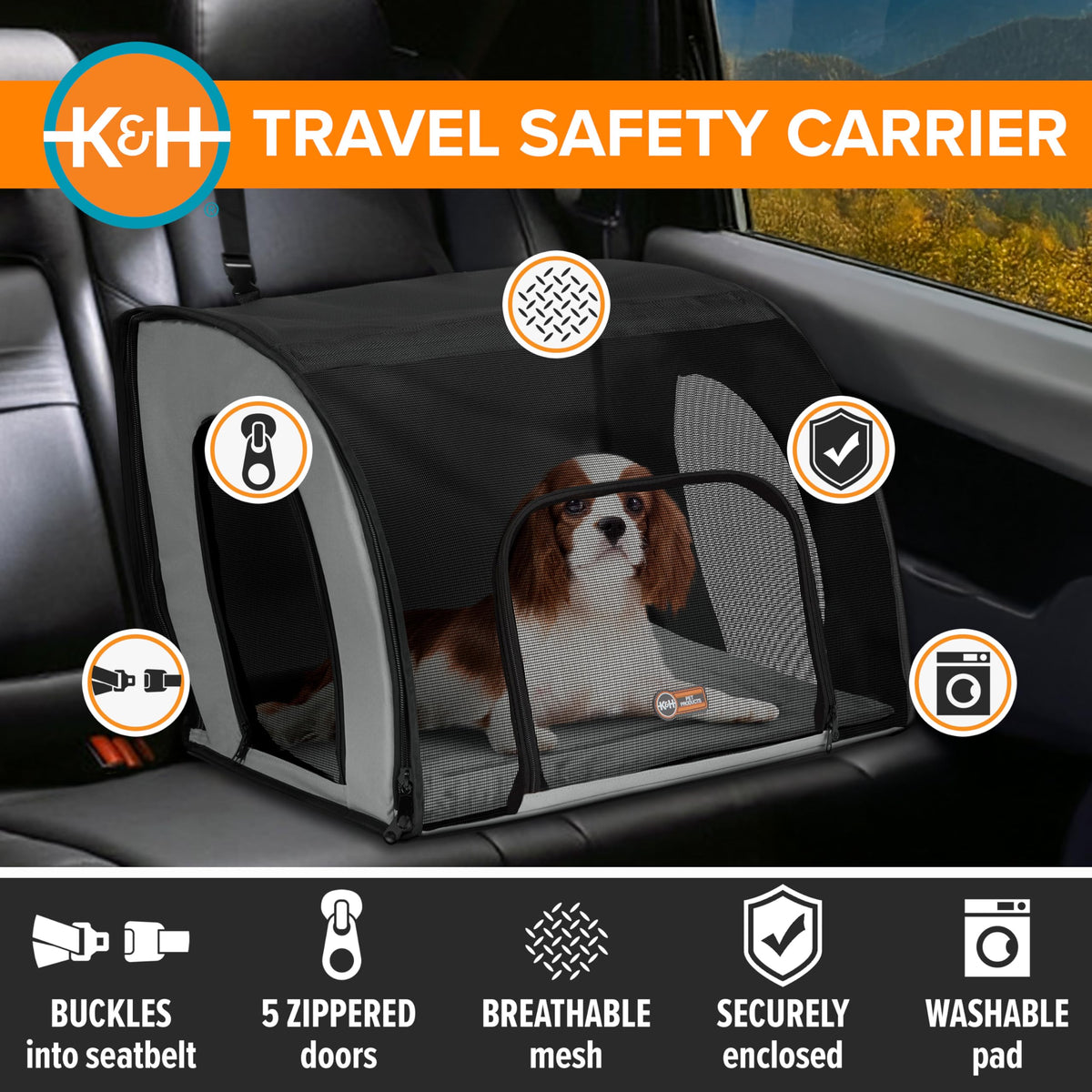Dog Car Seat, Medium, Gray/Black R940