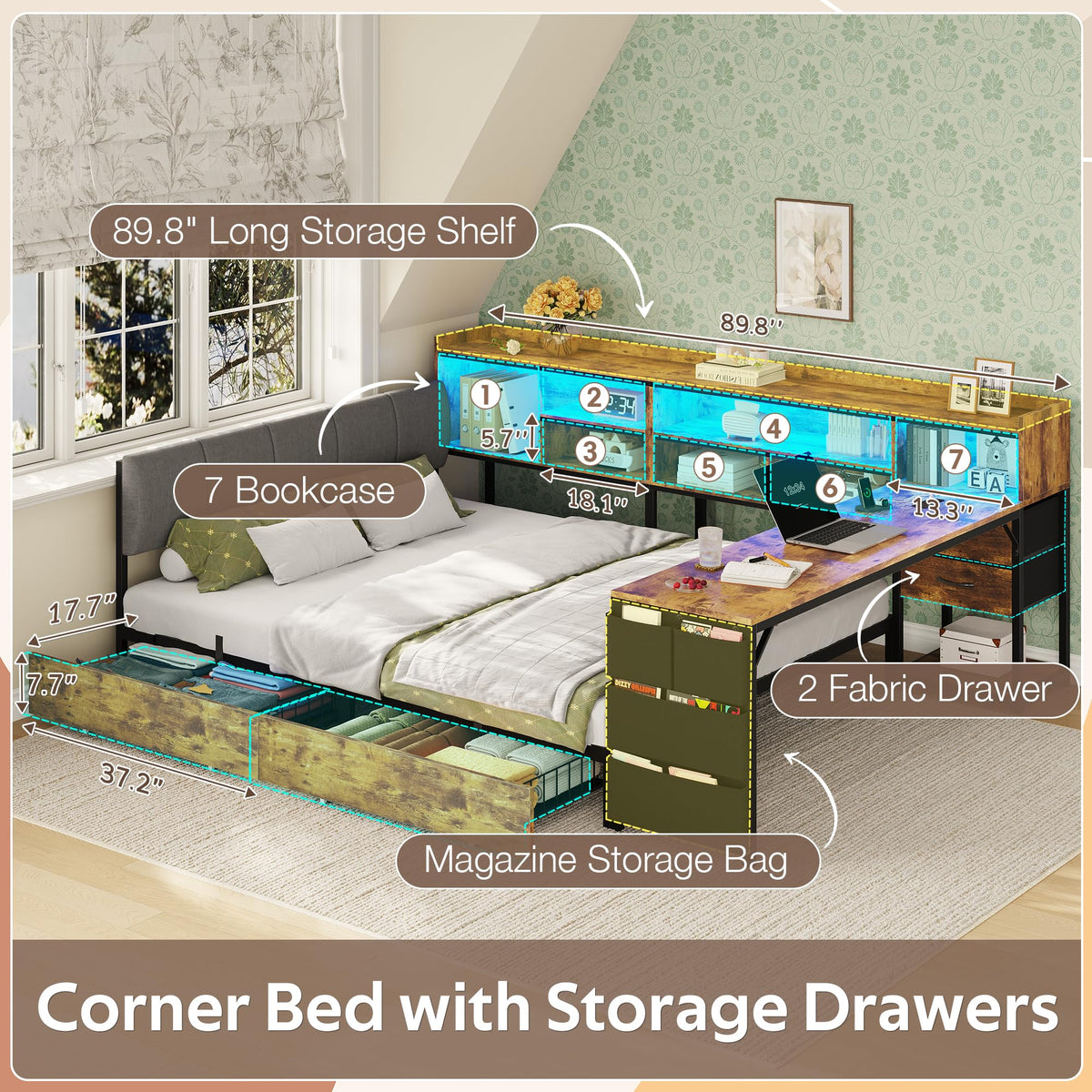 Corner Bed Frame Full Size with Storage & Desk Z234901