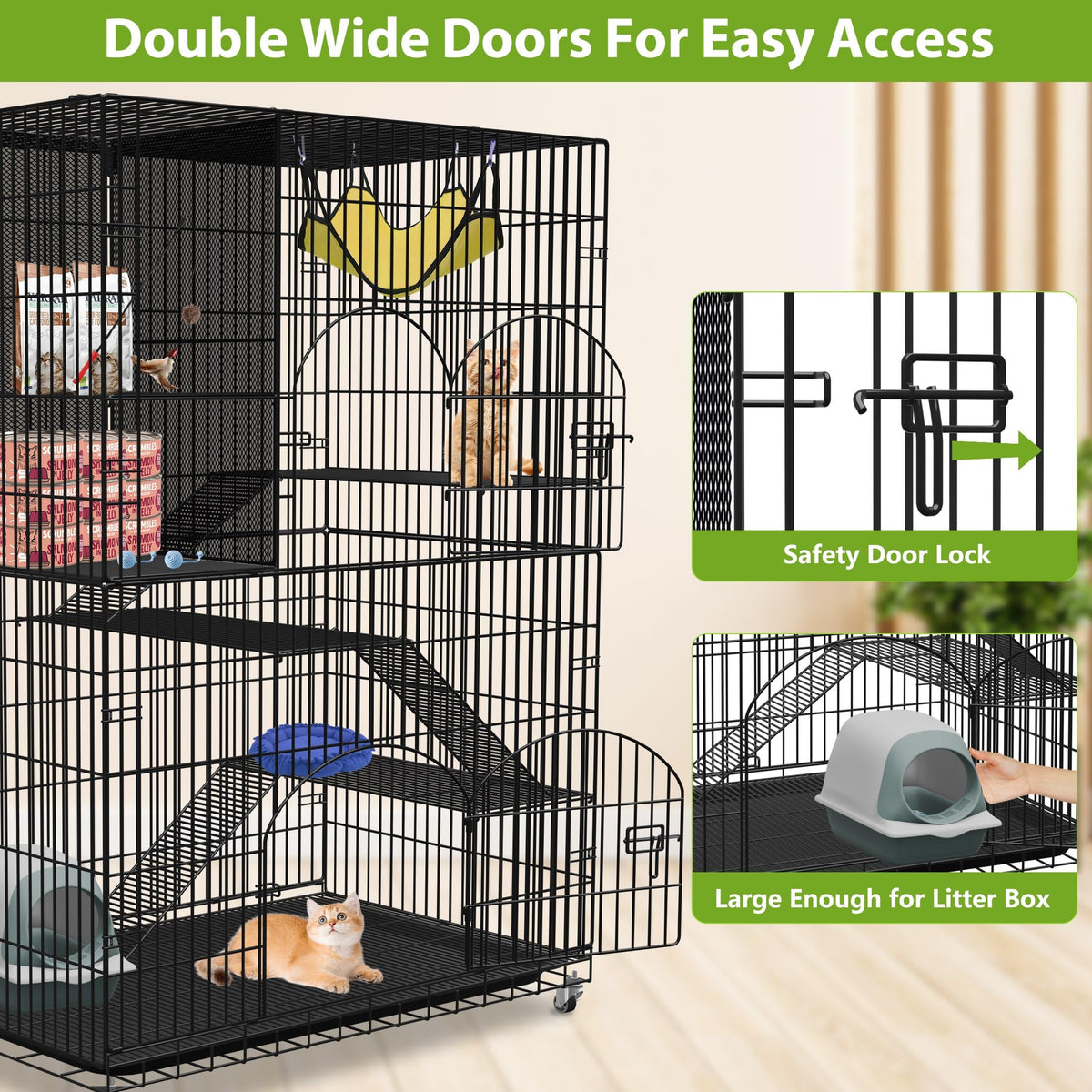 Extra Large 4-Tier Indoor Cat Cage with Wheels Z349475