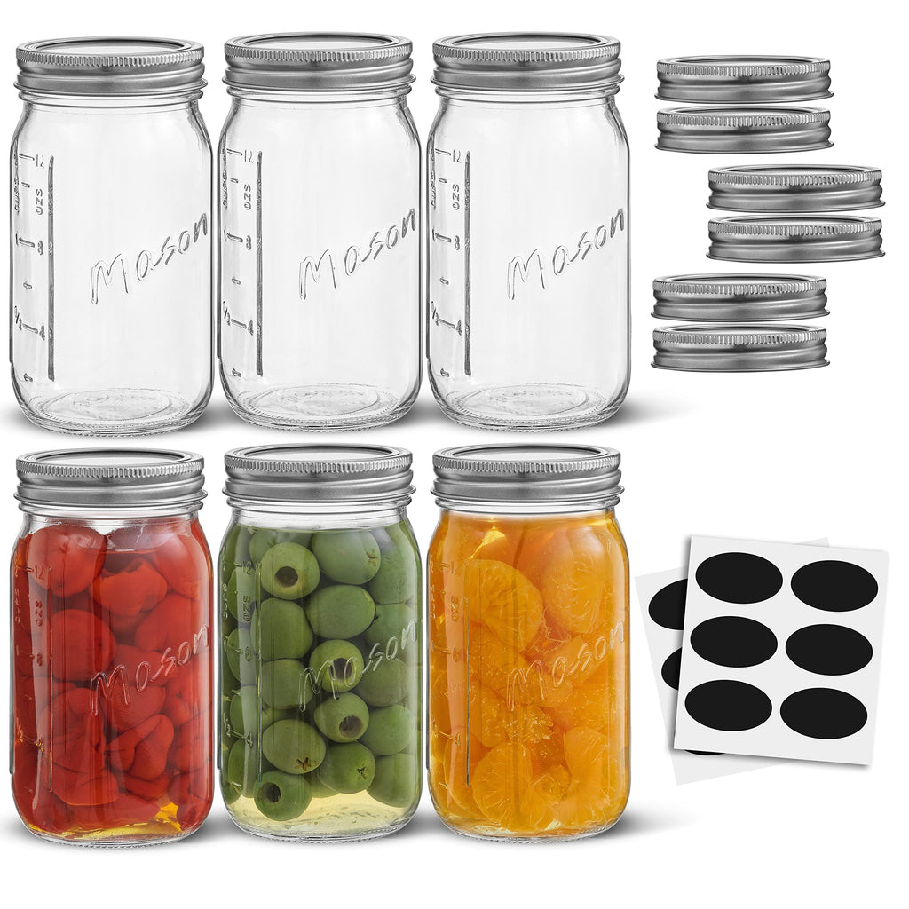 16 Oz 6-Pack Regular Mouth Glass Mason Jars with Lids L601