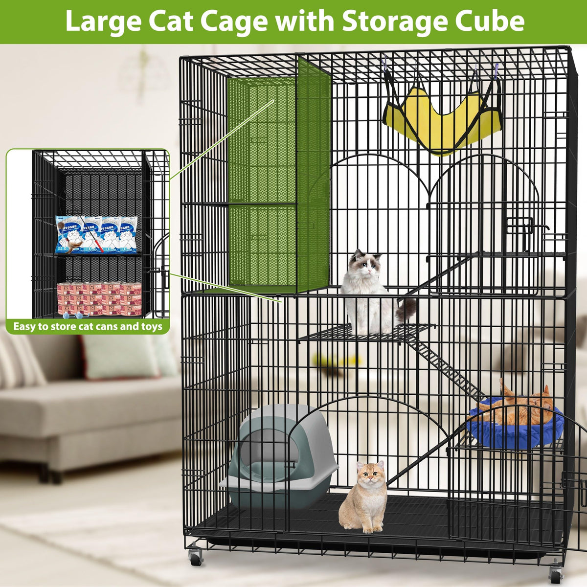 Extra Large 4-Tier Indoor Cat Cage with Wheels Z349475