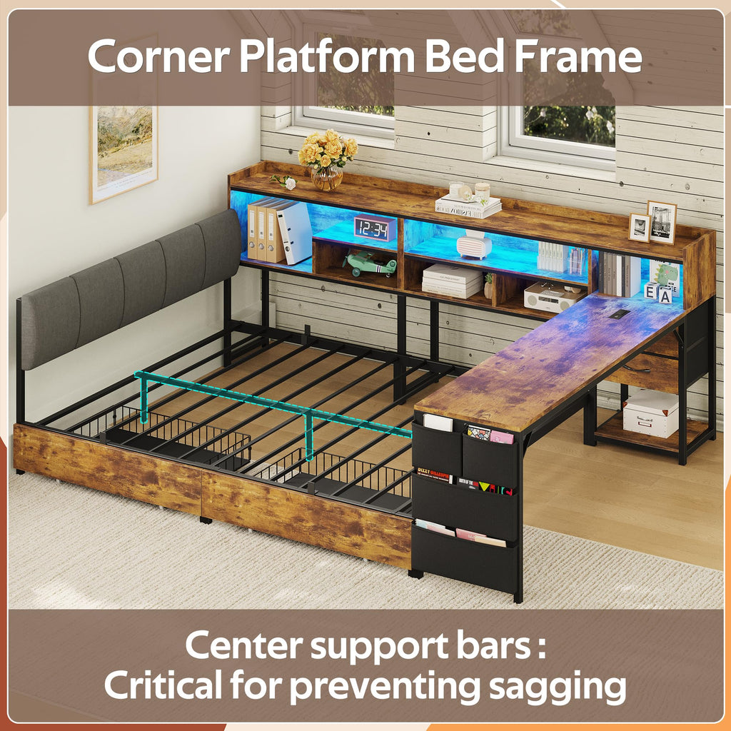 Corner Bed Frame Full Size with Storage & Desk Z234901