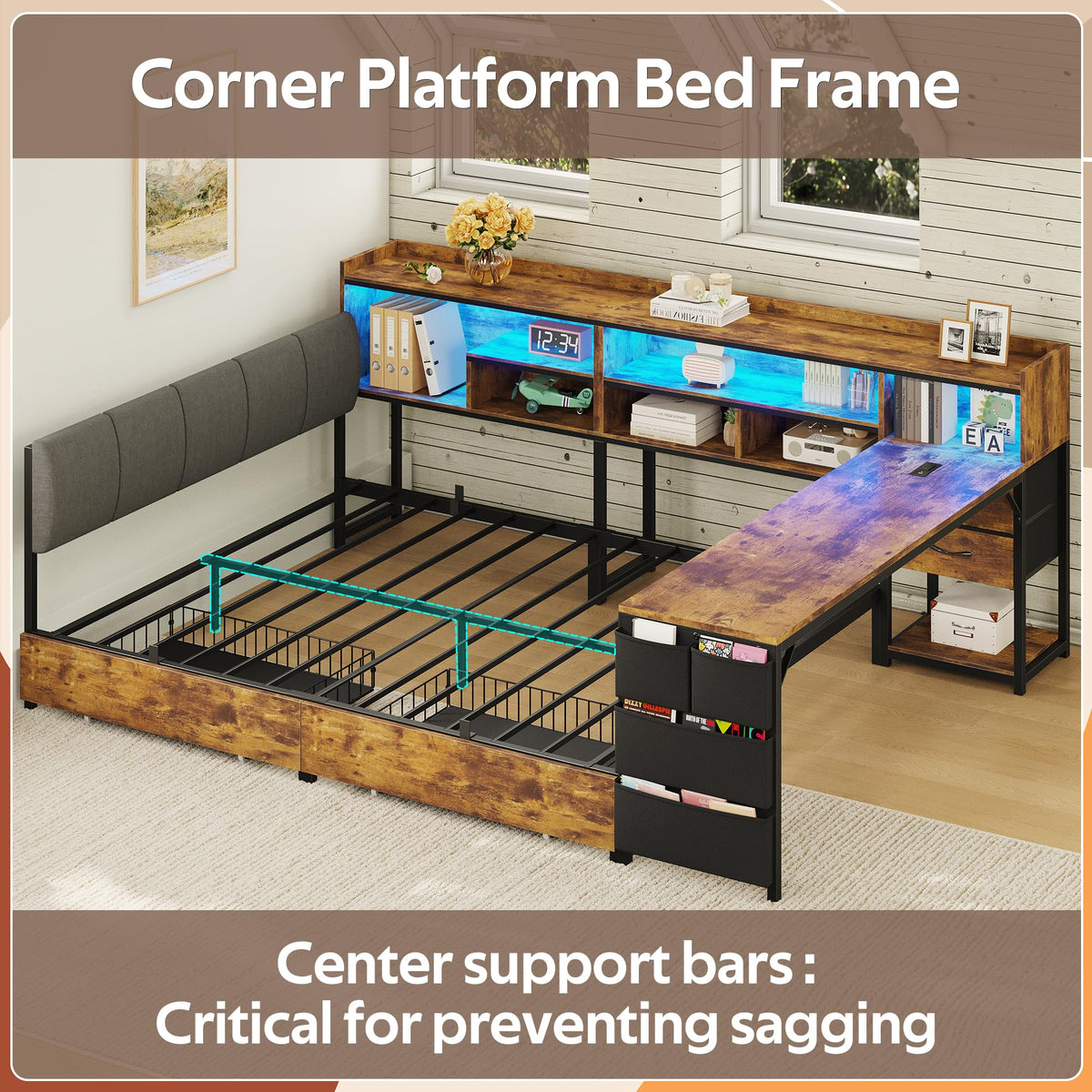 Corner Bed Frame Full Size with Storage & Desk Z234901