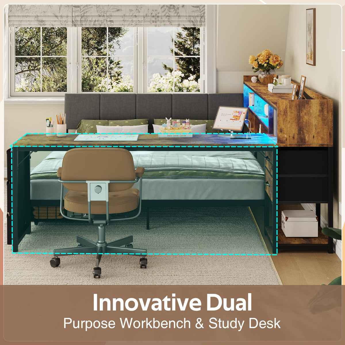 Corner Bed Frame Full Size with Storage & Desk Z234901