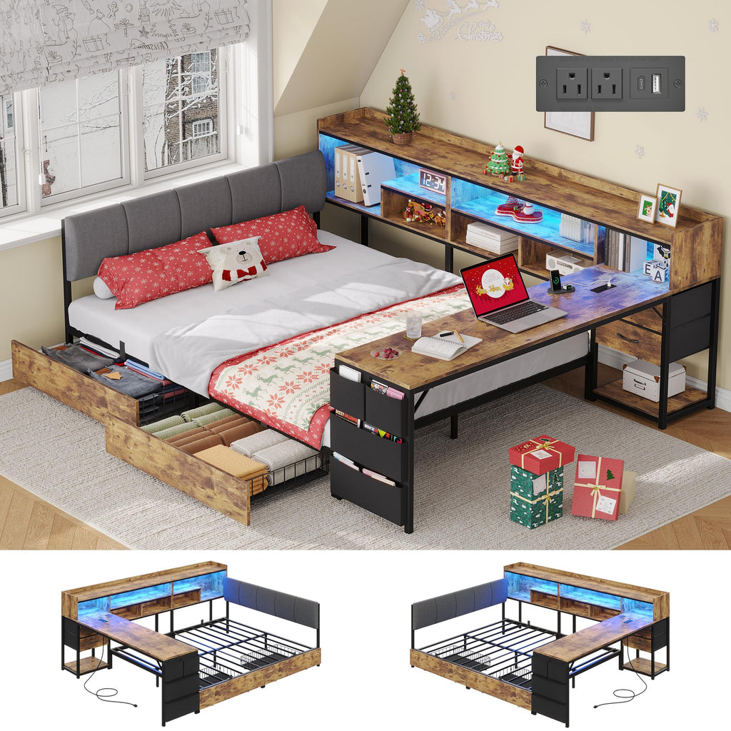 Corner Bed Frame Full Size with Storage & Desk Z234901