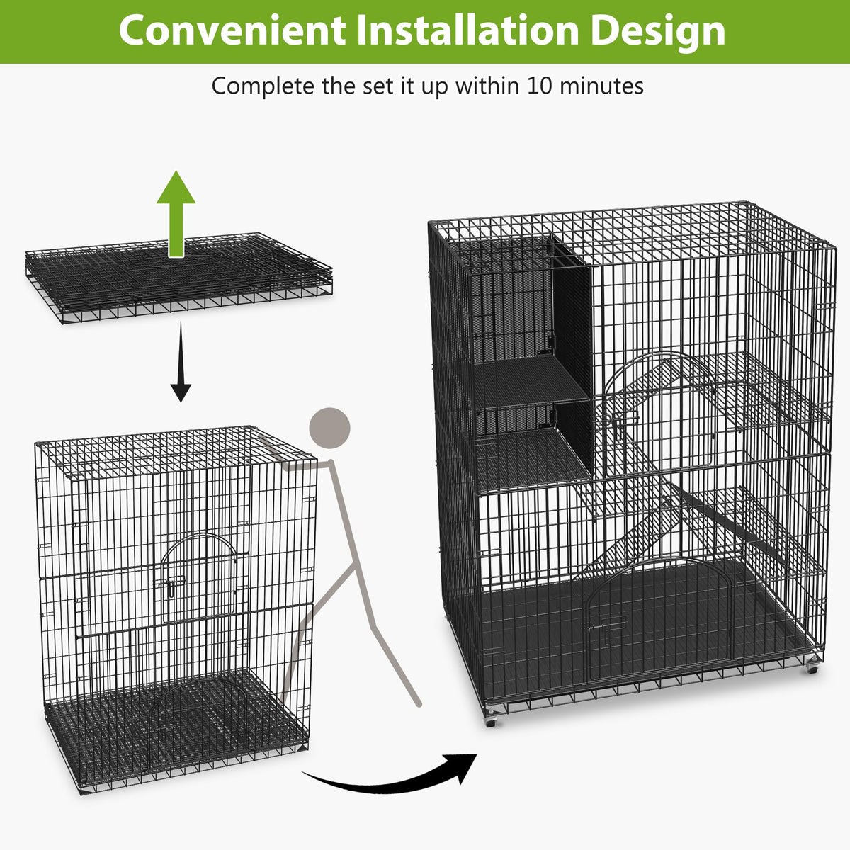 Extra Large 4-Tier Indoor Cat Cage with Wheels Z349475